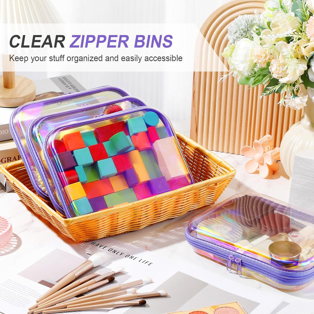 Hoolerry 4 Pcs Hard Clear Zipper Case Makeup Bags Plastic Pencil Pouch Transparent Storage Box