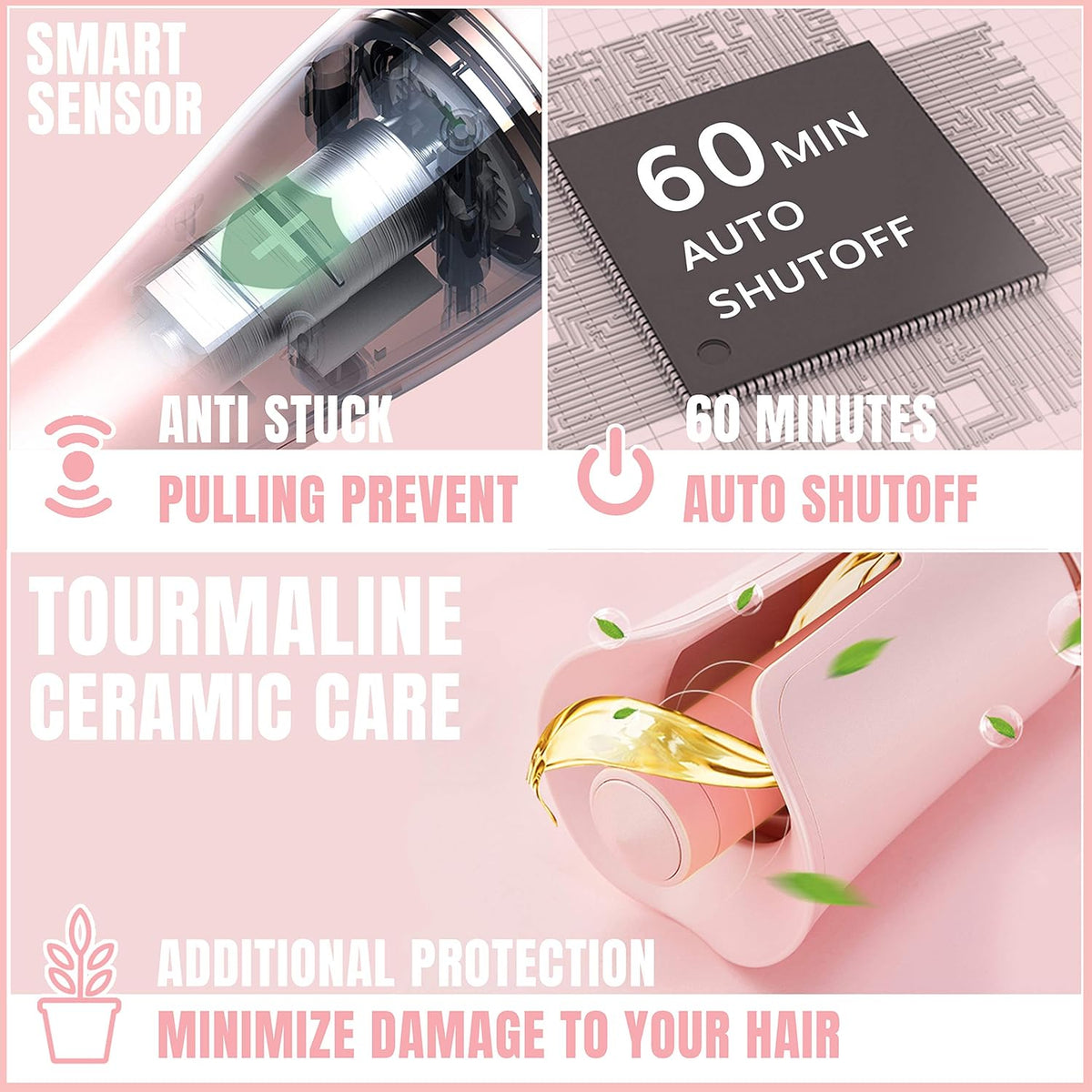 LENA Auto Hair Curling Wand, Professional Hair Curler Iron Styler, Automatic Rotating Styling Tool