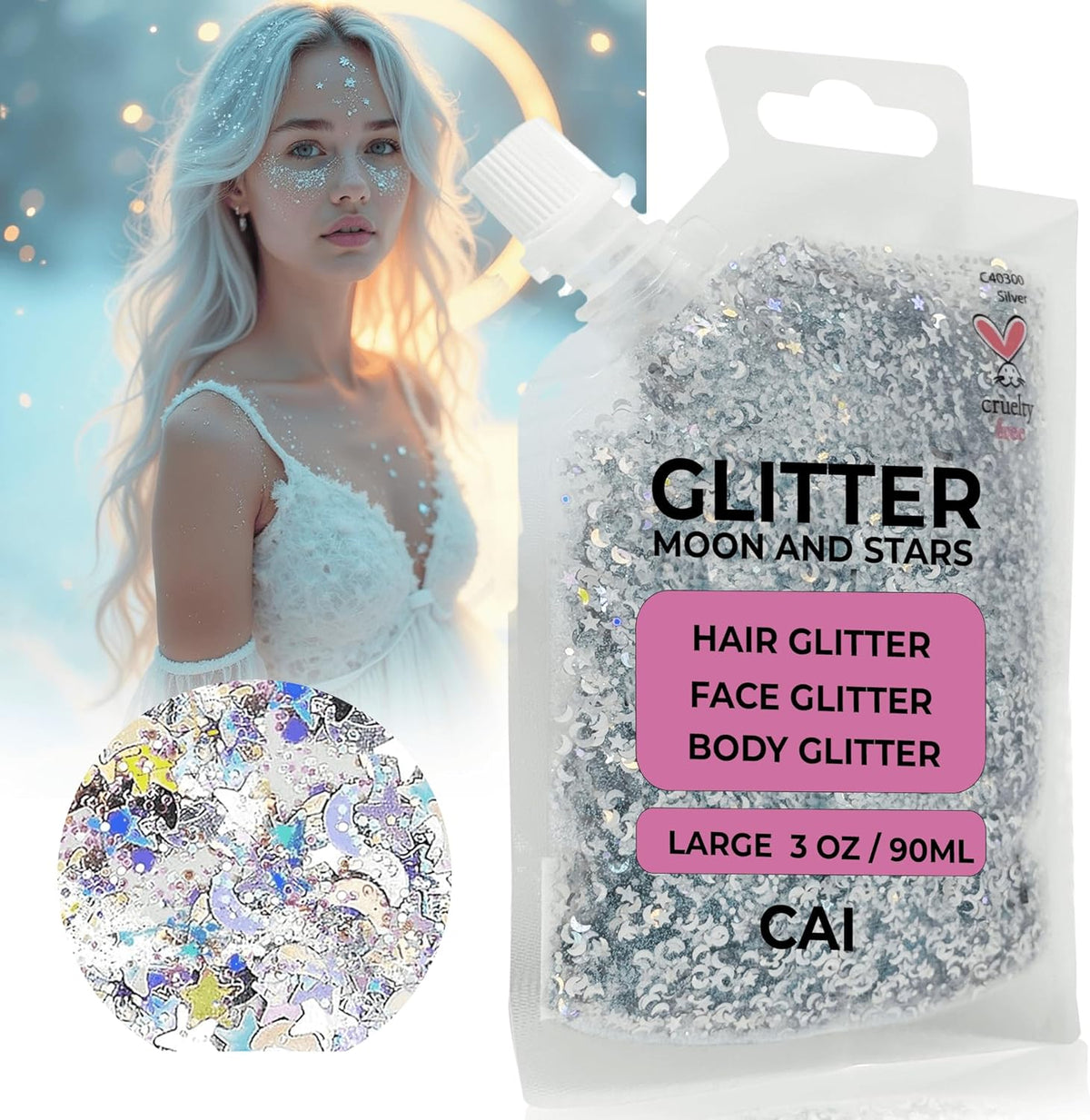 Face, Body & Hair Glitter Gel – Halloween Glitter for Kids and Women – 3 Oz Cosmetic-Grade Gel