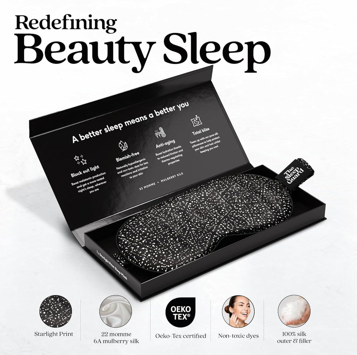 Pure Silk Sleep Mask [100% 6A Mulberry Silk, 22 Momme] Light Blocking Travel Essentials. Eye Masks