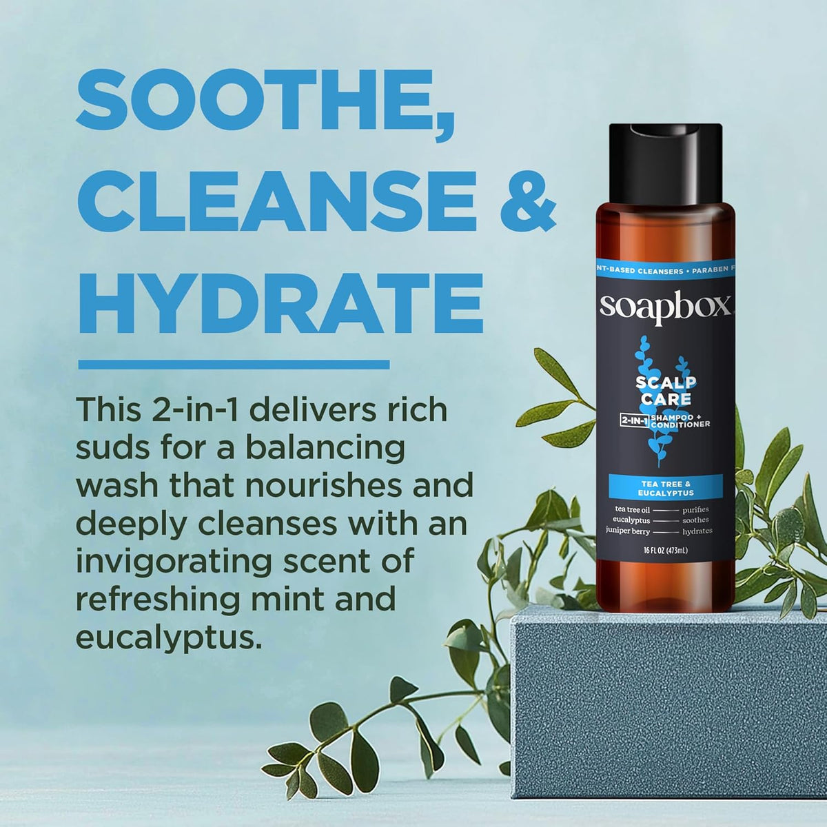 Soapbox Men's Scalp Care 2 in 1 Shampoo and Conditioner For Men, Natural Mens Shampoo and