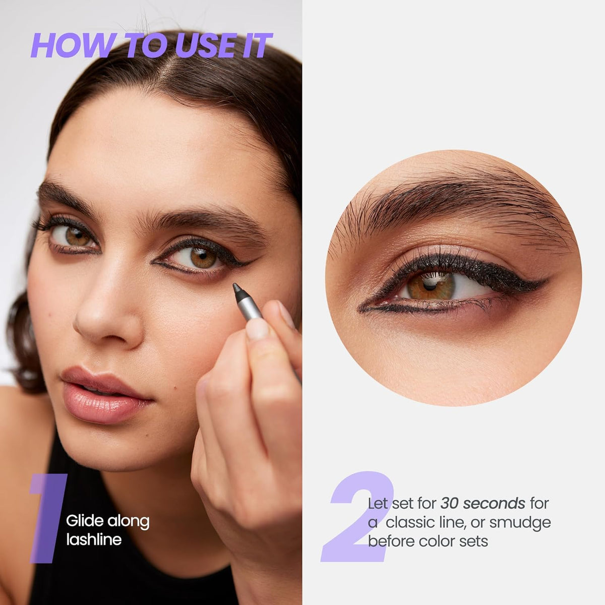 Wonderskin Eyeliner Pencil, 1440 Longwear Black Glitter Eyeliner Pencil - Waterproof, Sharpenable &
