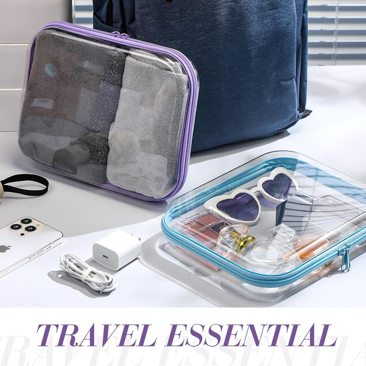 Hoolerry 4 Pcs Hard Clear Zipper Case Makeup Bags Plastic Pencil Pouch Transparent Storage Box