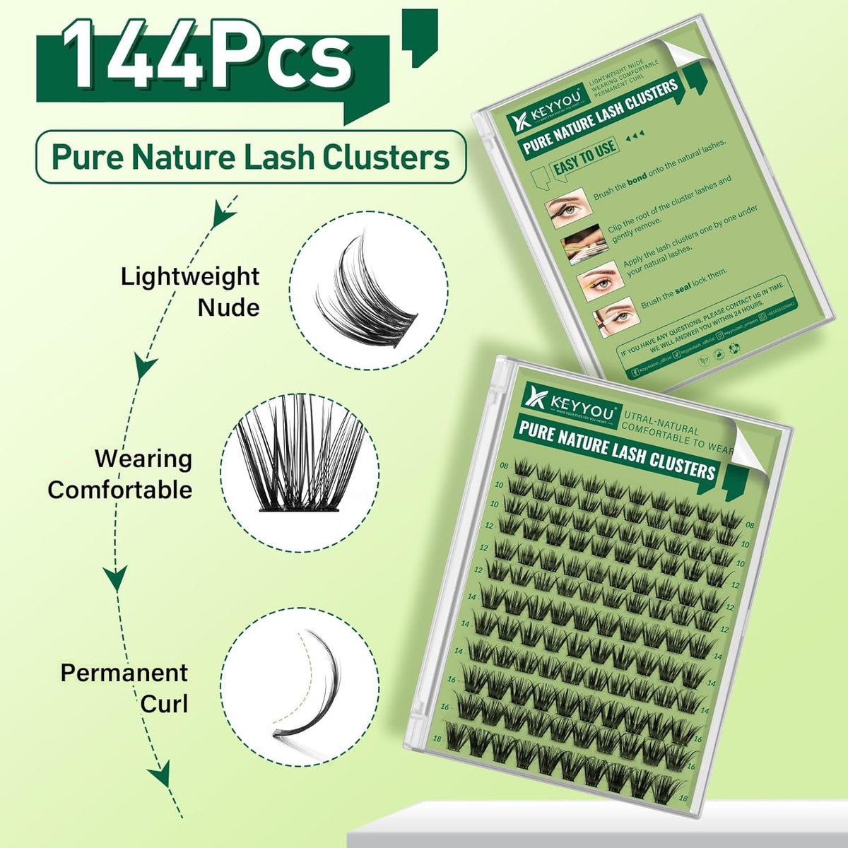 Natural Lash Clusters Wispy Eyelash Clusters 144 pcs Cluster Eyelash Extensions D Curl Individual