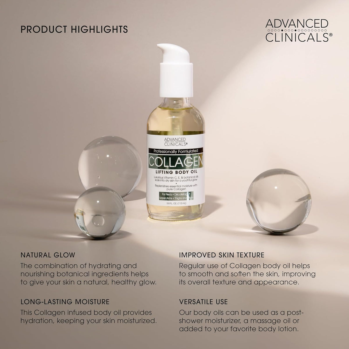Advanced Clinicals Hydrating Collagen Oil For Body & After Shower | Visible Anti Aging Moisturizing