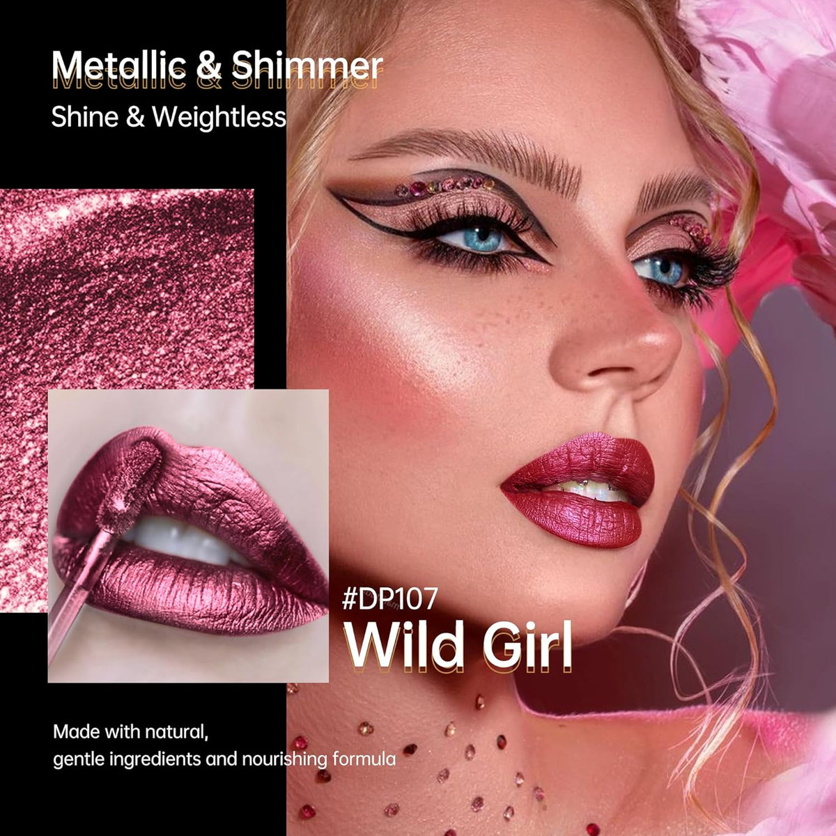 Burgundy Lipsticks for Women Metallic Lipstick Long Lasting Non Stick Cup Lip Gloss, Shimmer