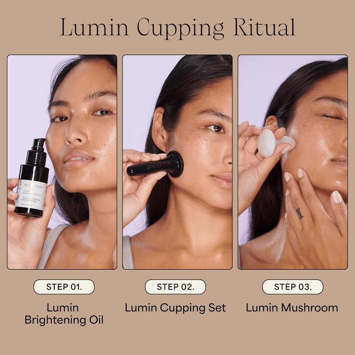 WILDLING Lumin Cupping Set I Facial Cupping Tools to Decrease Puffiness, Increase Collagen