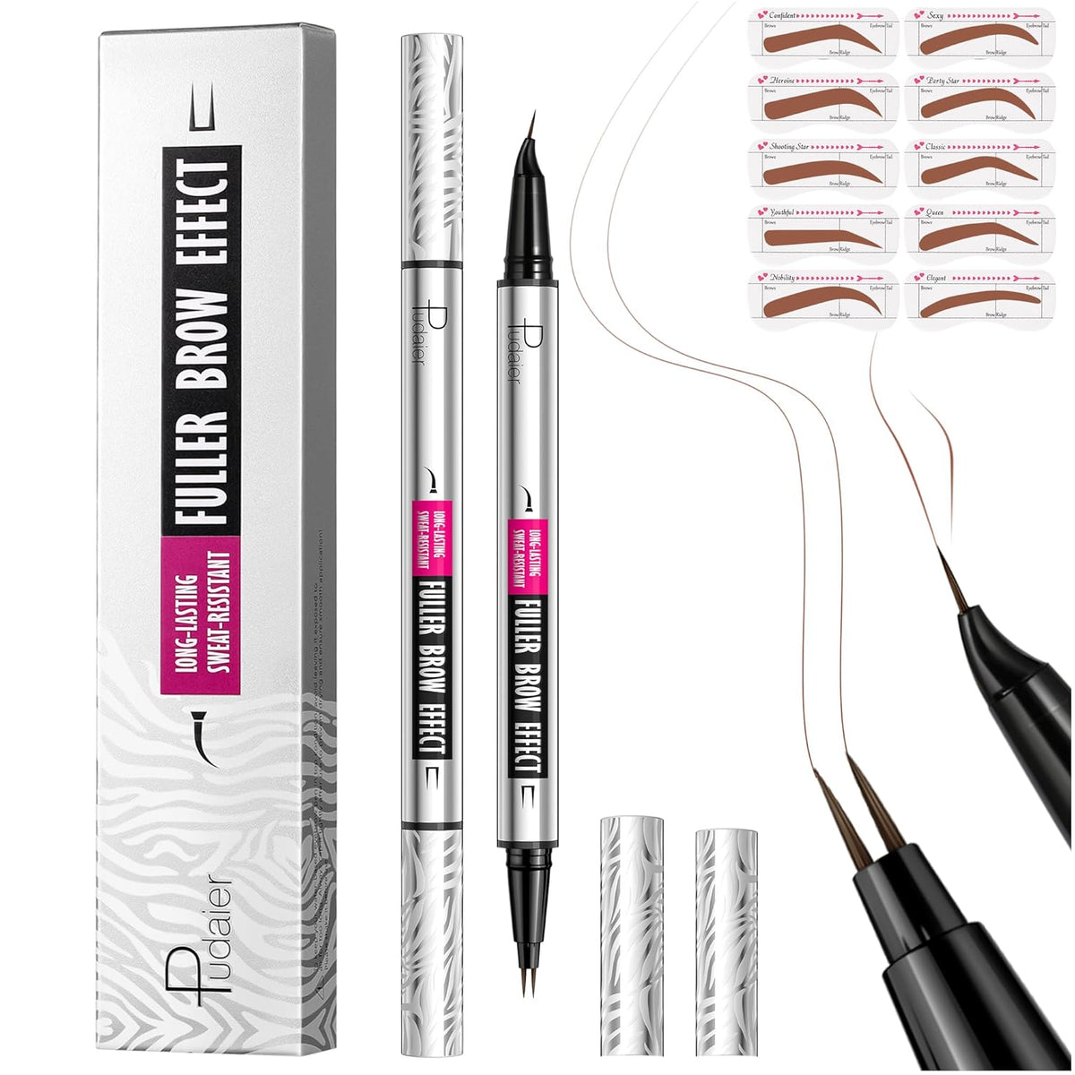 2 Pack 2 Fine Tip Eyebrow Pen, Waterproof Filling Faux Brow Makeup Pencils for Women with Precise
