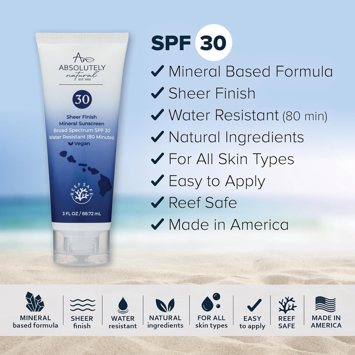 SPF 30 Mineral Sunscreen - Broad Spectrum Water Resistant Moisturizer Lotion For Body & Face - With