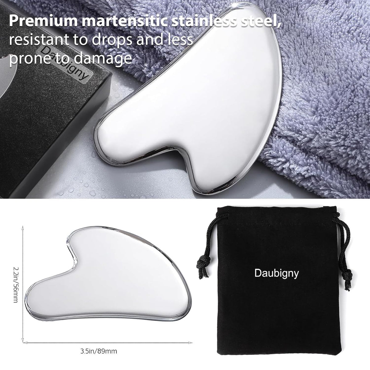Daubigny Stainless Steel Gua Sha Facial Tools Guasha for Face Metal Gua Sha Tighten Skin Massage