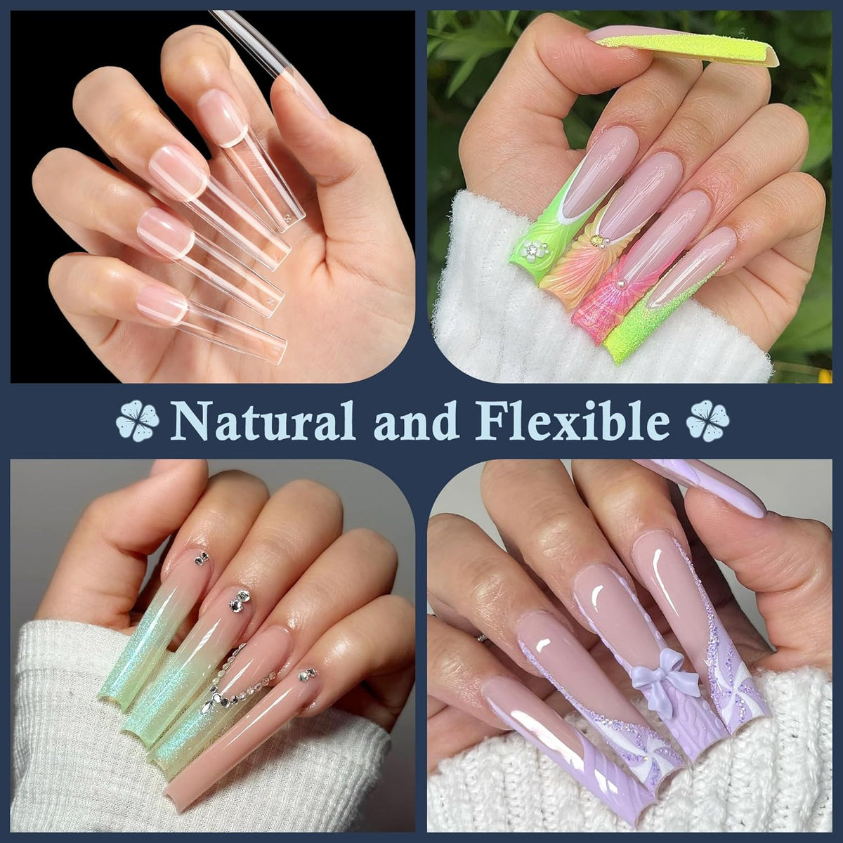 Tapered Square Nail Tips, XXL 240Pcs 12 Sizes Full Cover Fake Nails Extra Long Straight Nail Tips