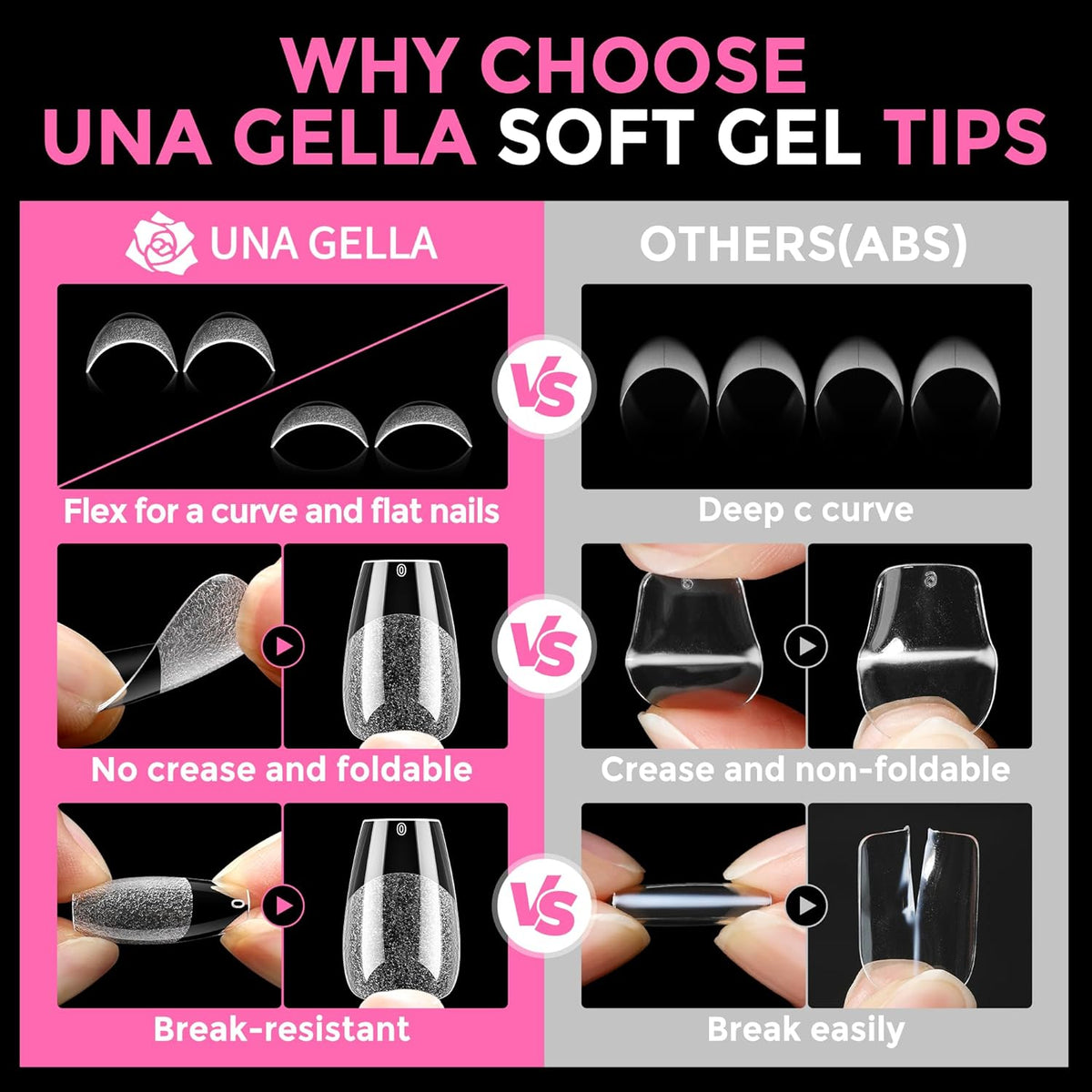 UNA GELLA Short Coffin Nail Tips: 216pcs Short Coffin Press on Nails Pre-shape Gel Nail Tips for