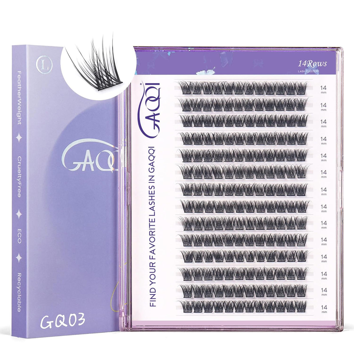 GAQQI Lash Clusters, GQ03 False Eyelashes DIY Lash Extensions D Curl 168PCS Cluster Lashes 14MM