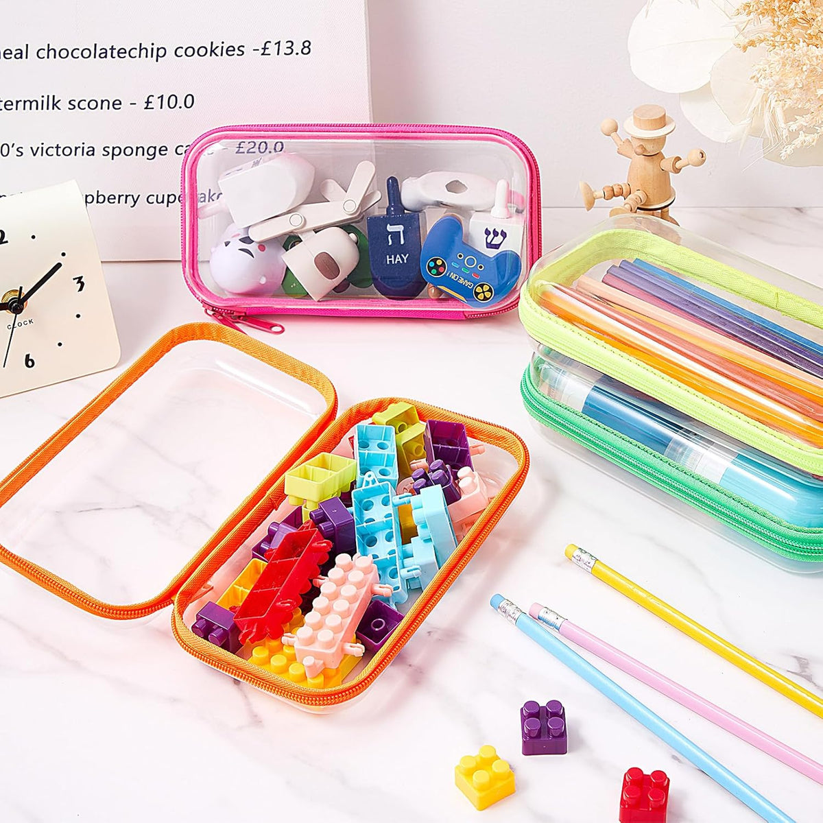 Hoolerry 4 Pcs Hard Clear Zipper Case Makeup Bags Plastic Pencil Pouch Transparent Storage Box