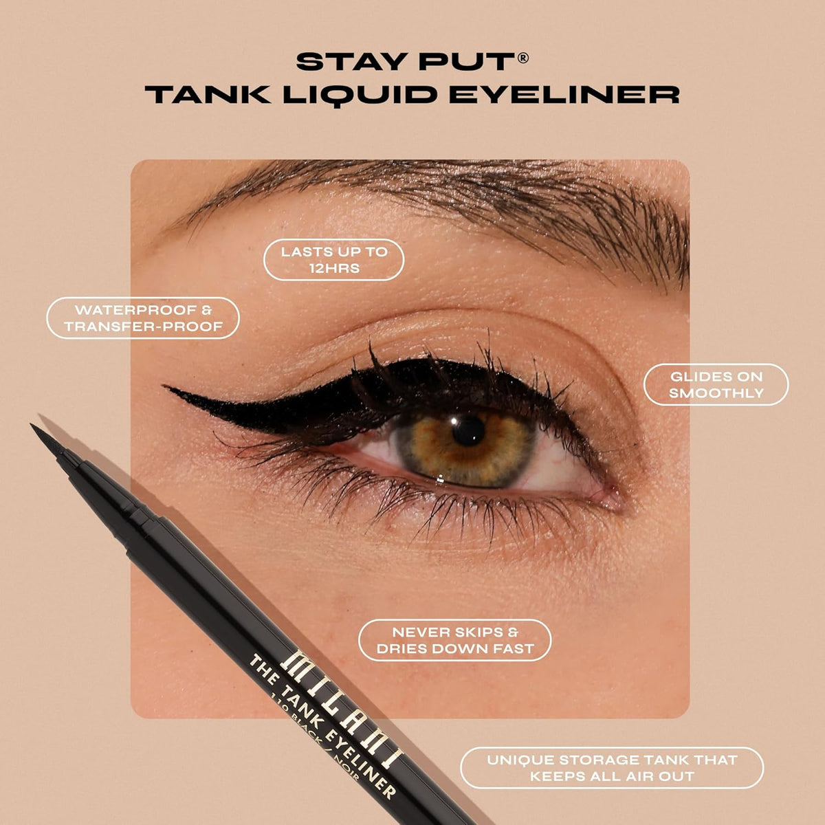 Milani The Tank Liquid Eyeliner - No-Skip, Waterproof, Long Lasting, Smudgeproof, Black