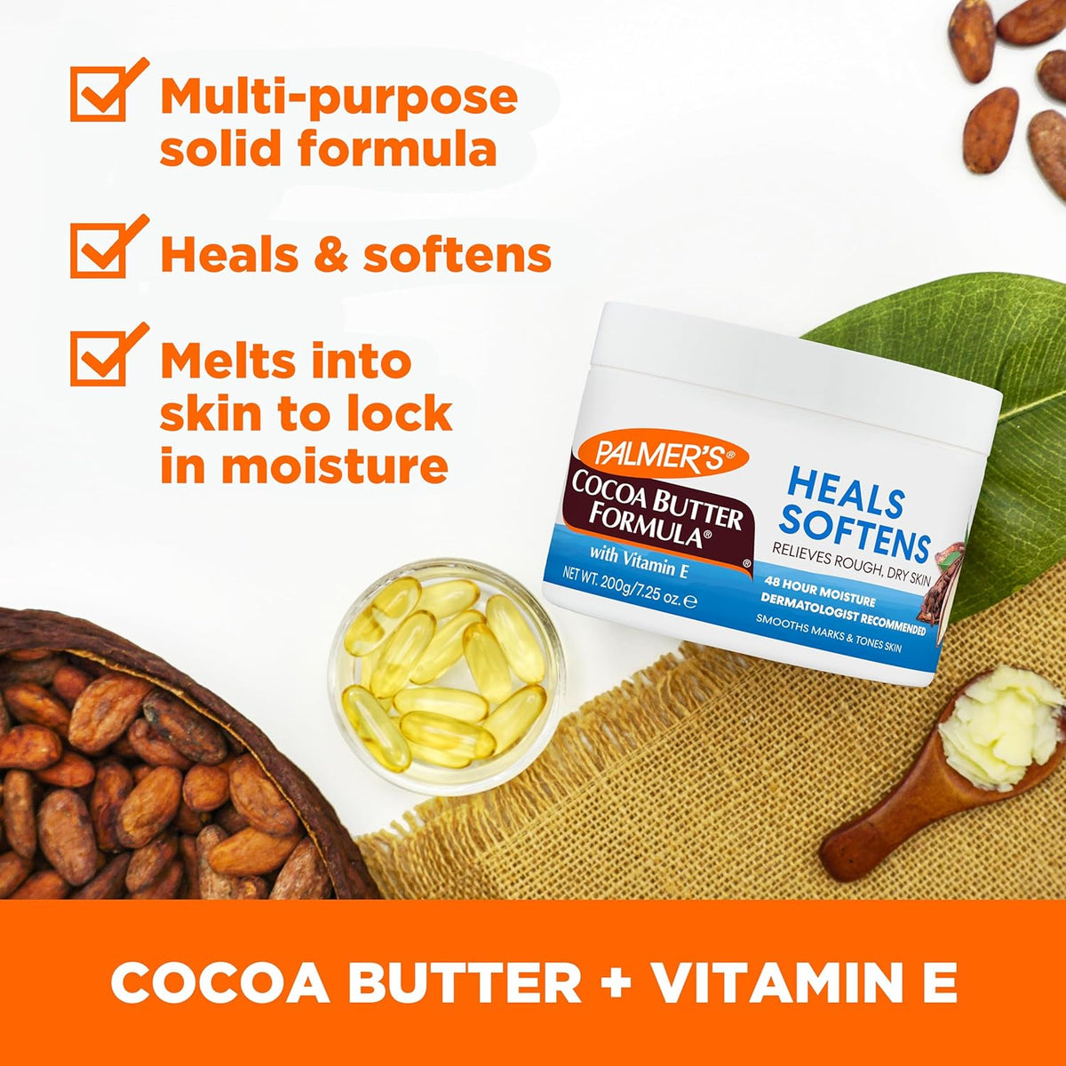 Palmer's Cocoa Butter Formula Daily Skin Therapy Solid Lotion with Vitamin E, Body Moisturizer for