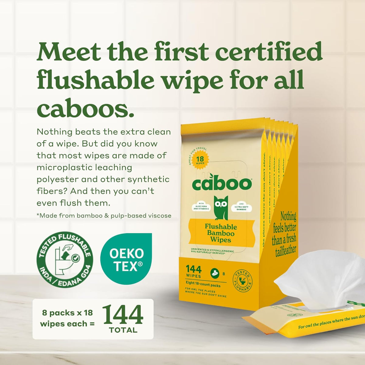 Caboo Tree Free Flushable Wipes, Travel Wipe, Certified Flushable, Septic Safe, Biodegradable Wipe