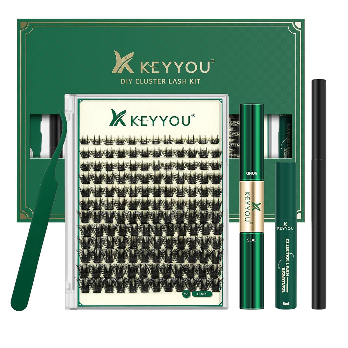DIY Lash Extension Kit KEYYOU 144pcs Lash Clusters Eyelash Extension Kit with Mascara Brush Bond