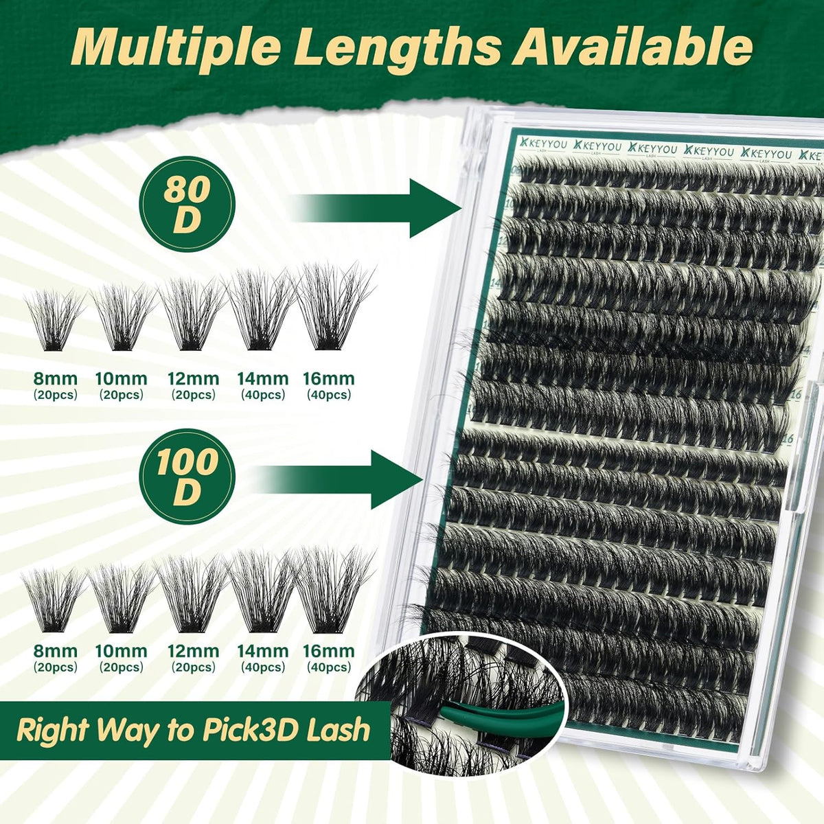 Clusters Kit 3D Effect Eyelash Clusters Kit 280pcs 80D100D 8-16MIX D Curl Individual Lashes Kit