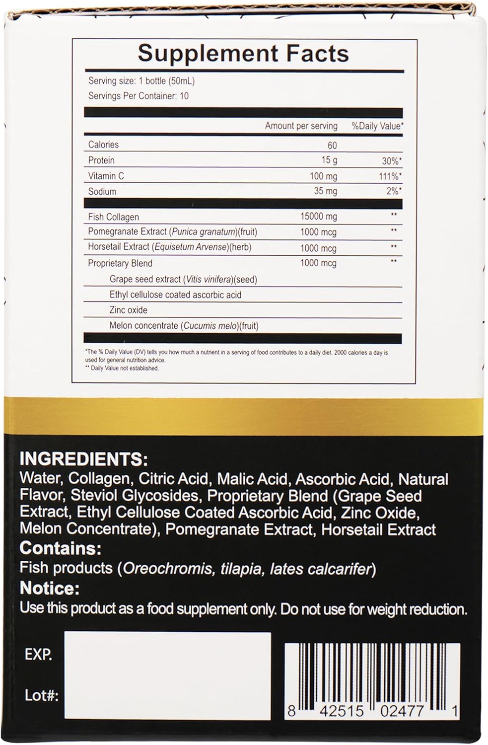 Diamond Liquid Collagen Drink, 15000 mg Hydrolyzed Marine Collagen Peptides with Vitamin C