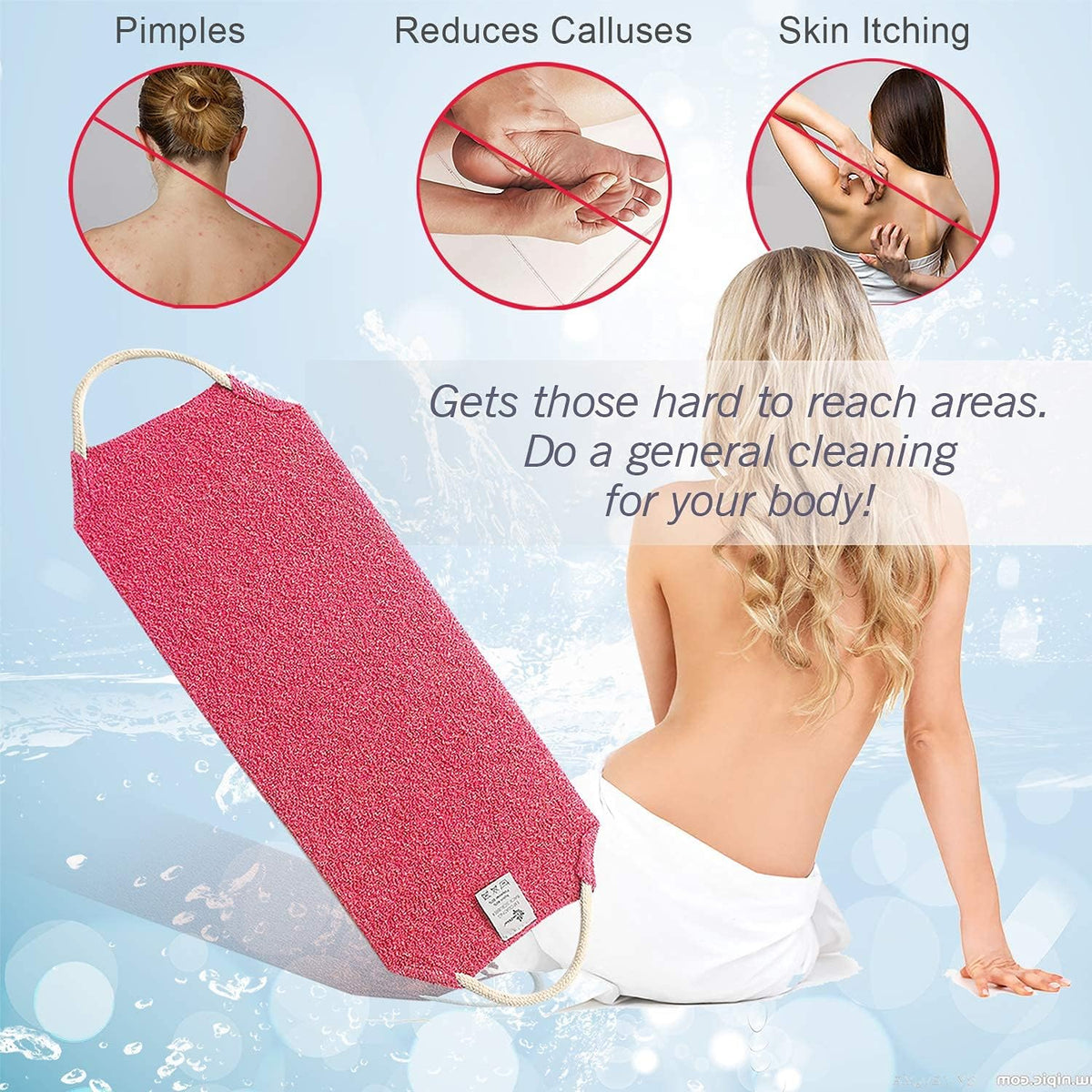 Evridwear Exfoliating Back Scrubber for Shower - Double-Sided Body Scrubber with Handles, Deep