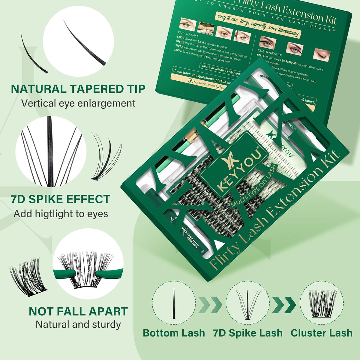 KEYYOU Lash Extension Kit Mixed 5-16mm Eyelash Extension Kit with Bottom Lashes Multi-Type Lash