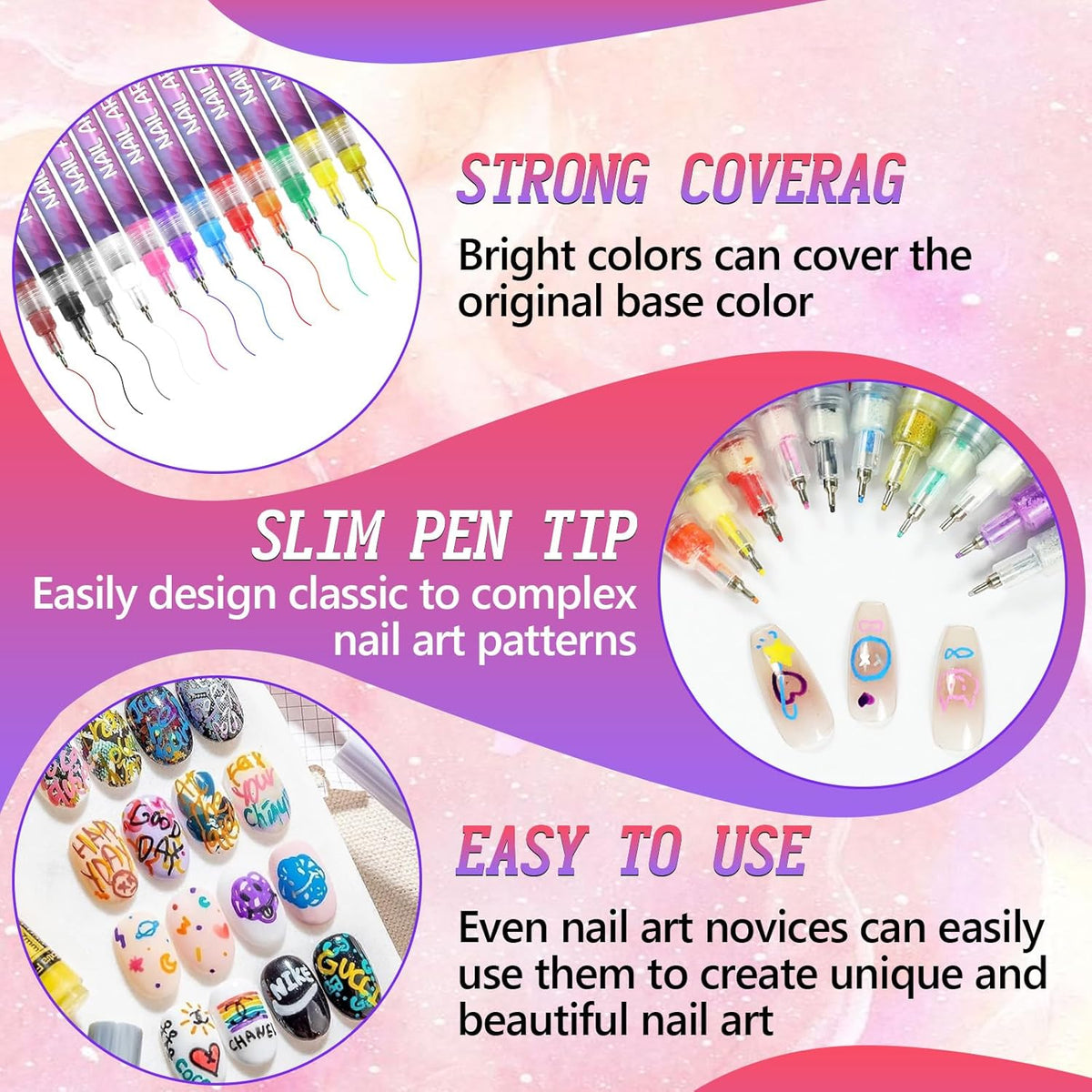 12 Colors Nail Art Pens Set, 3D Quick-Dry 0.5MM Nail Polish Pens, 2025 DIY Nail Art Marker Graffiti
