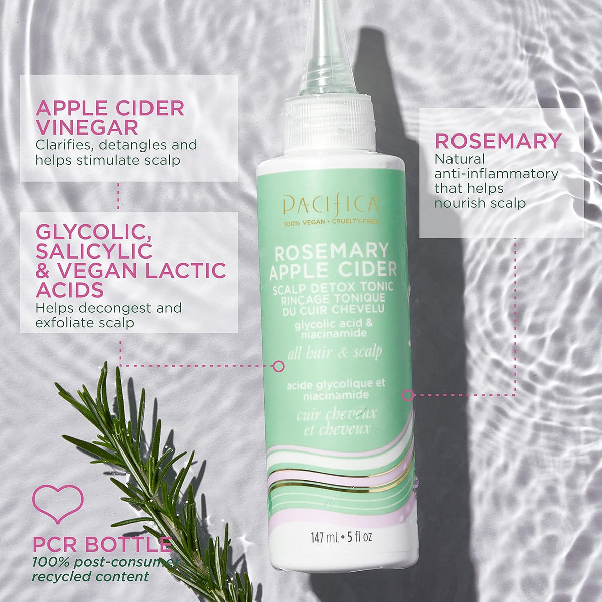 Pacifica Scalp Detox Tonic – Rosemary Apple Cider Scalp Exfoliator, Apple Cider Vinger Hair Rinse