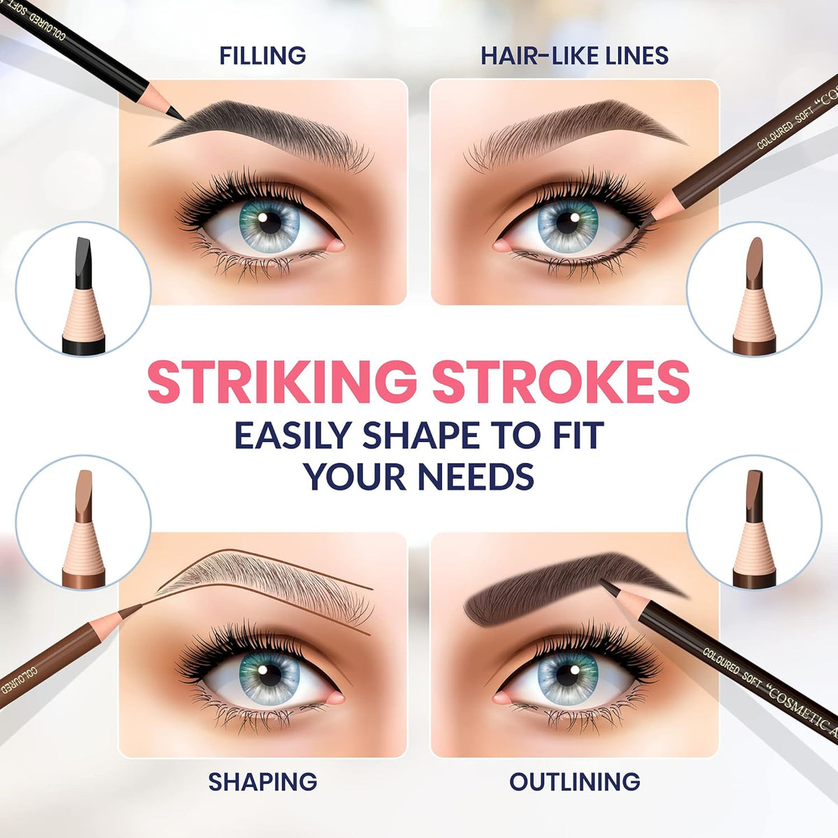 Stylia Waterproof Eyebrow Pencils For Women – Long-Lasting Microblading Supplies Brow Pencil