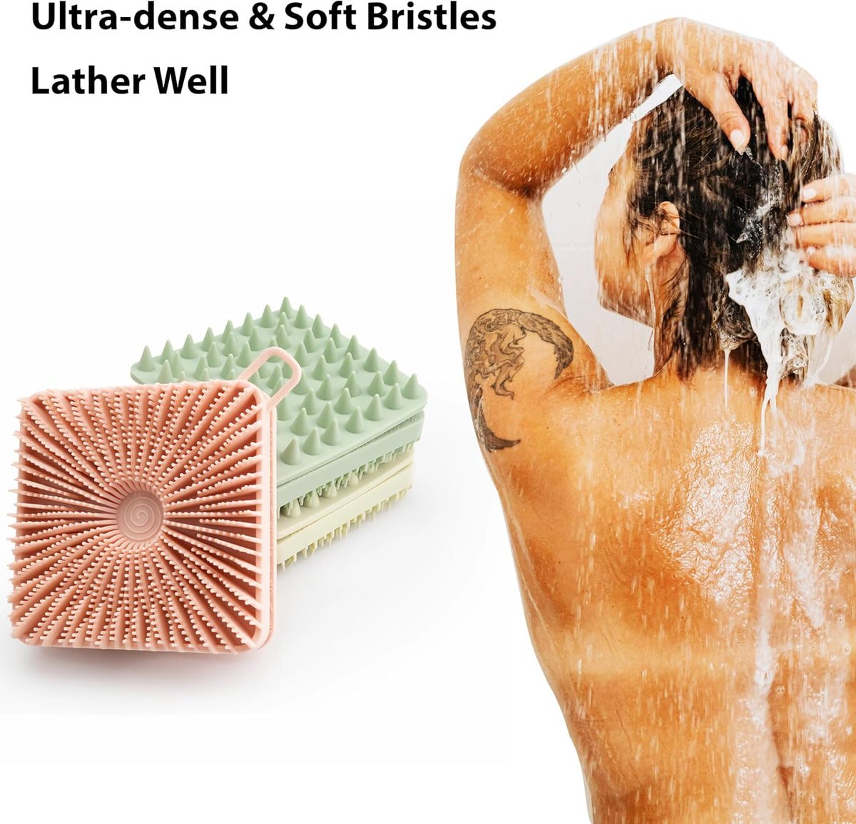 2 PC Silicone Exfoliating Body Scrubber, Silicone Body Shampoo Brush, Soft Silicone Loofah for