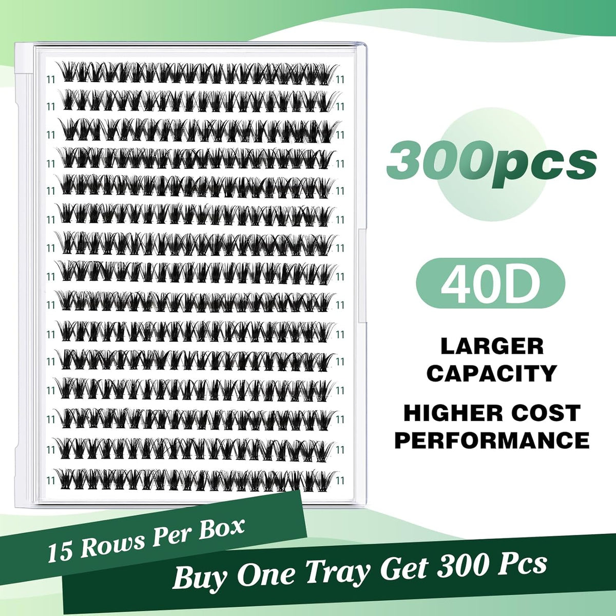 Lash Clusters 300pcs Individual Lashes 40D 0.07D Curl 12mm DIY Eyelash Extension KEYYOU Large Tray