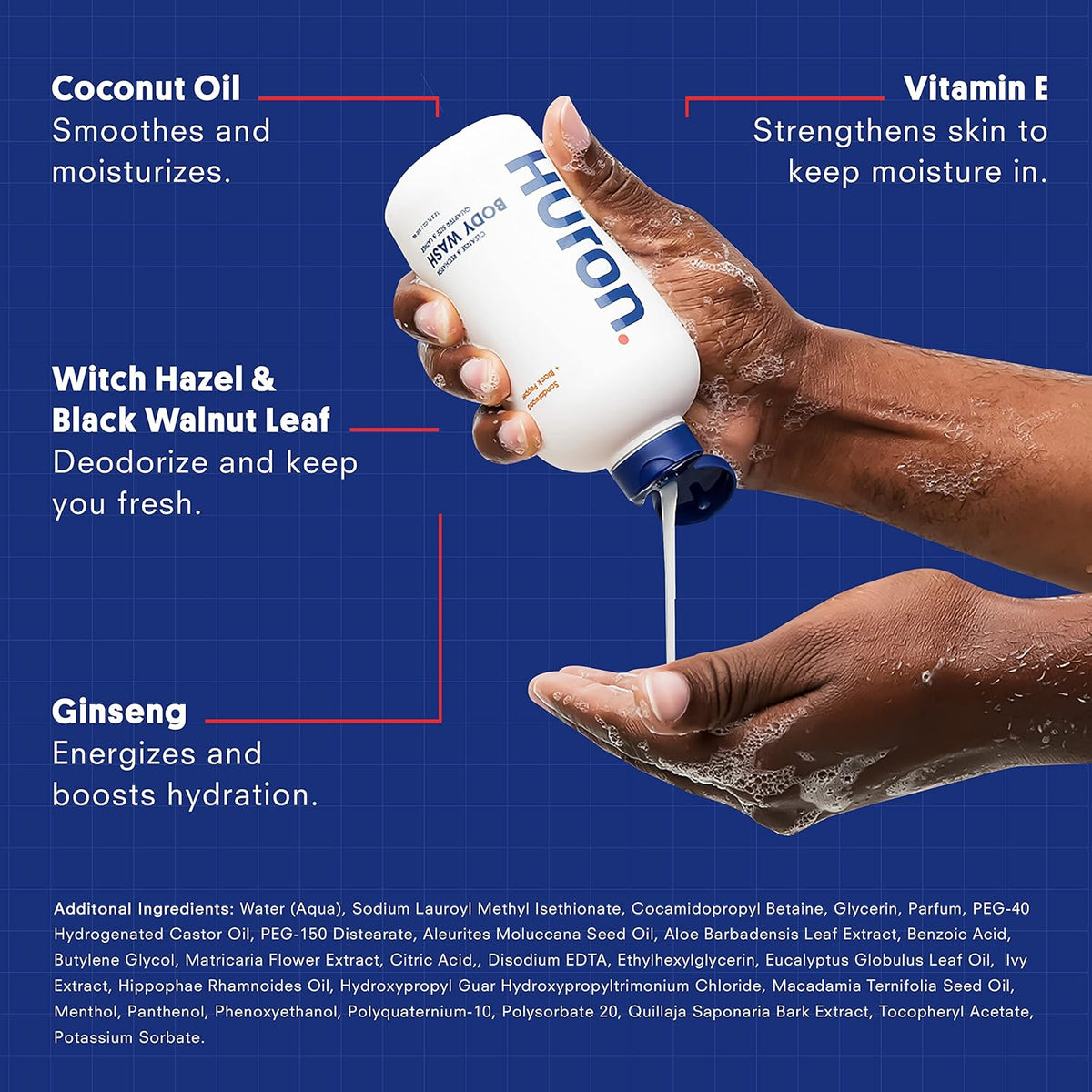 Huron Men’s Moisturizing Body Wash - Clean & Woody Scent of Sandalwood, Black Pepper, Cedarwood, &