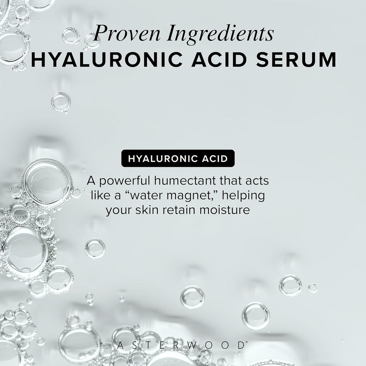 Asterwood Hyaluronic Acid Serum for Face - Plumping, Anti-Aging, Hydrating - Fragrance-Free - 8 Fl
