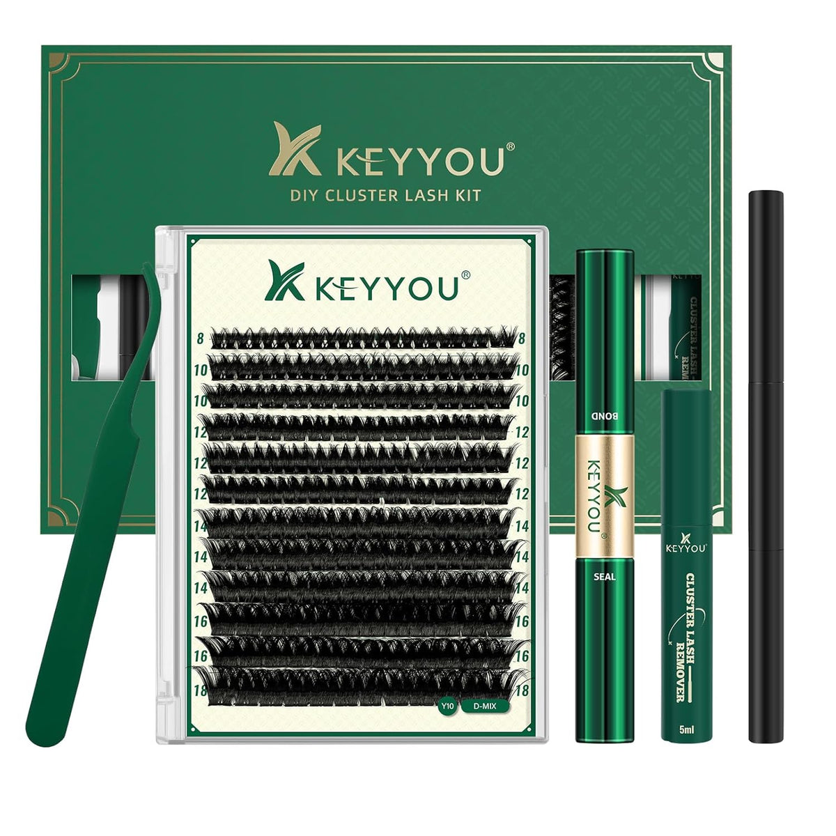 DIY Lash Extension Kit 144pcs 8-18MIX Lash Clusters with Super Hold Mascara Brush Bond and Seal