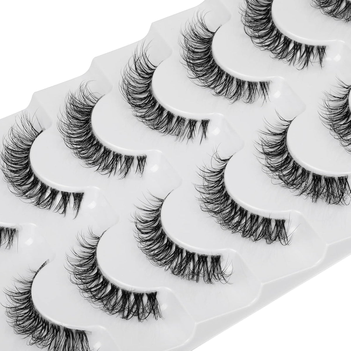 JIMIRE Demi-wispies Faux Mink Eyelashes with Clear Band Russian Strip Lashes Fluffy Natural Look