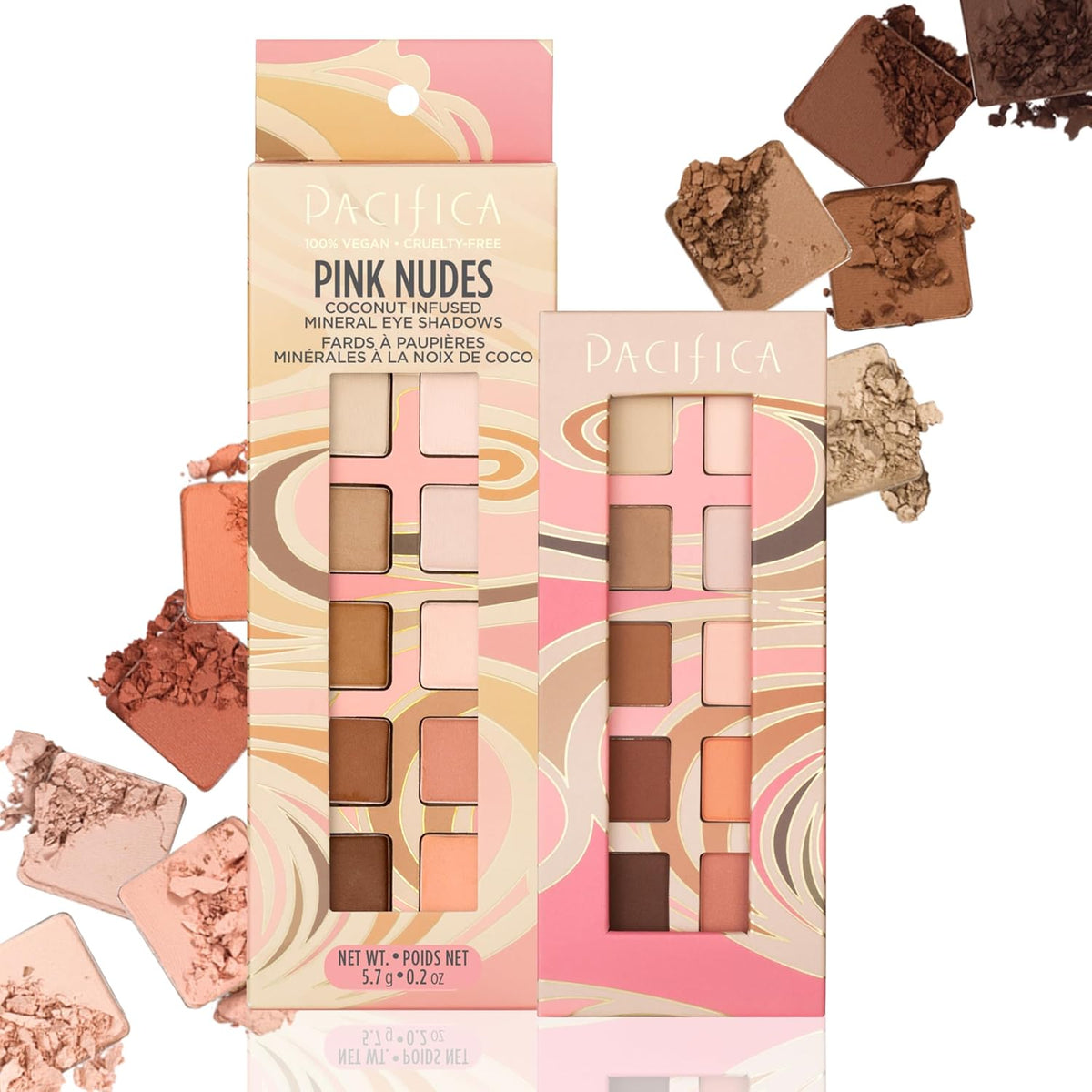 Pacifica Pink Nudes Mineral Eyeshadow Palette, 10 Neutral Shades, For Natural or Smoky Eye Look