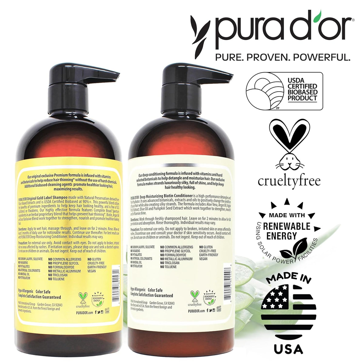 PURA D'OR Anti-Thinning Biotin Shampoo & Deep Moisturizing Conditioner Original Gold Label Set