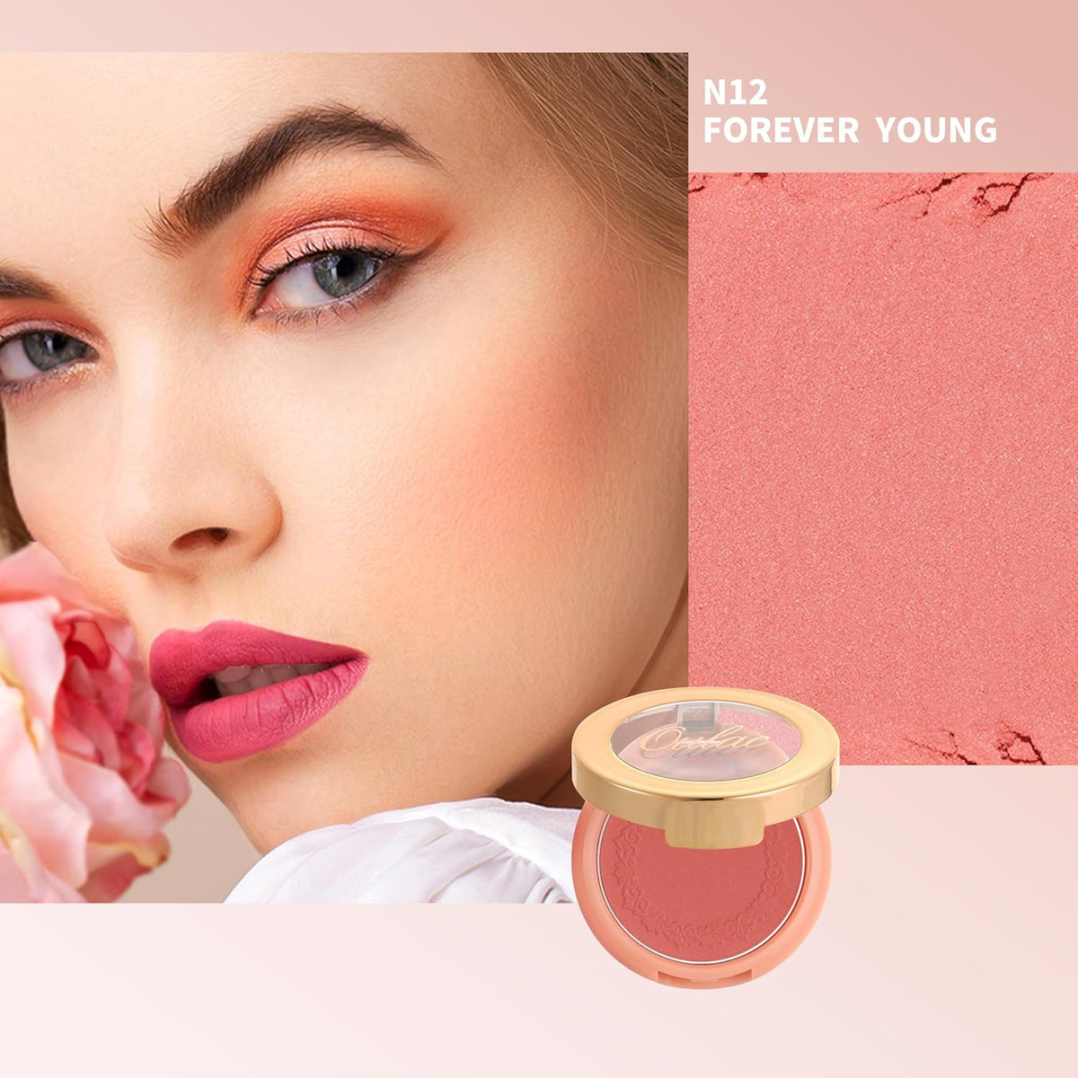 Oulac Blush Face Coral Matte | Pigmented Powdery Cream Blusher Warm Skin Light Medium| Natural