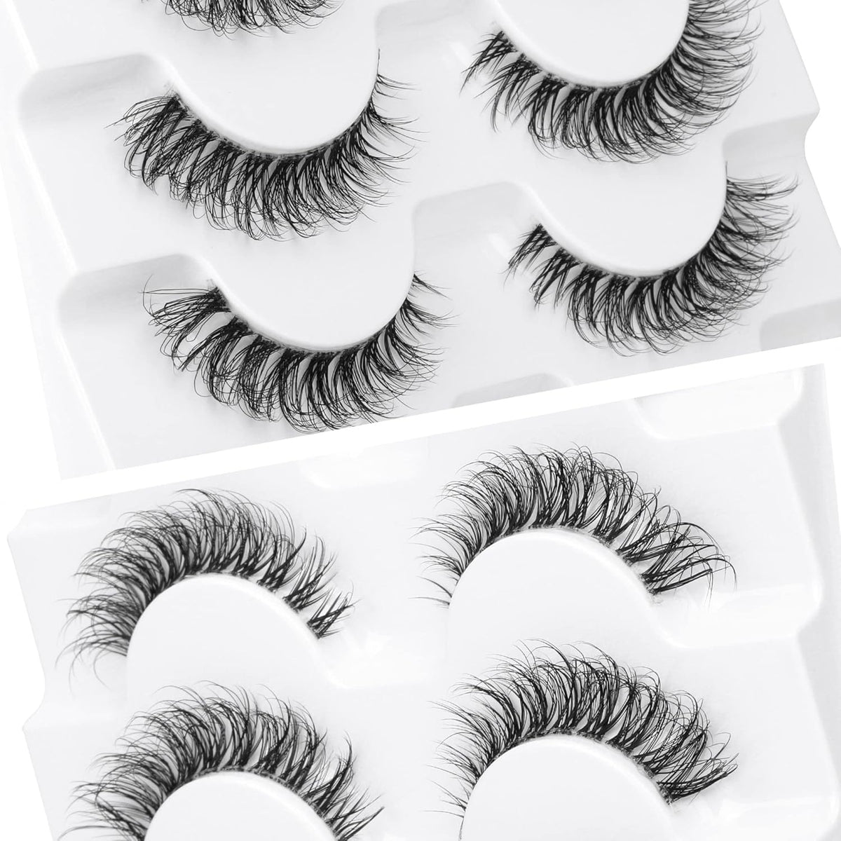 JIMIRE Demi-wispies Faux Mink Eyelashes with Clear Band Russian Strip Lashes Fluffy Natural Look