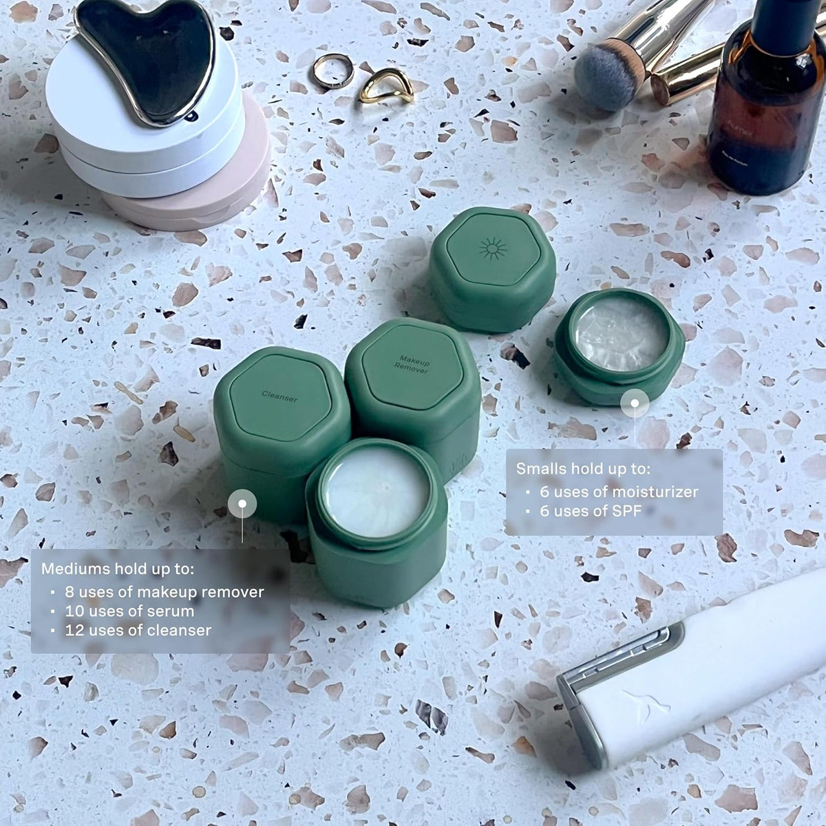 Cadence Travel Containers - Core Skincare Set - Magnetic Containers with Lids,2 Small (0.56oz) & 3