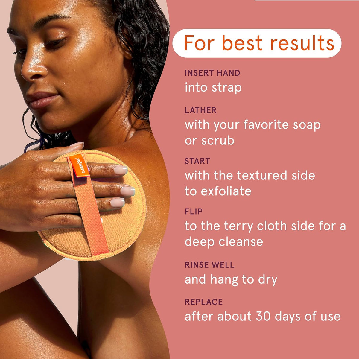 Cleanlogic Bath and Body Exfoliating Body Scrubber, Dual-Texture Round Exfoliator Tool for Smooth