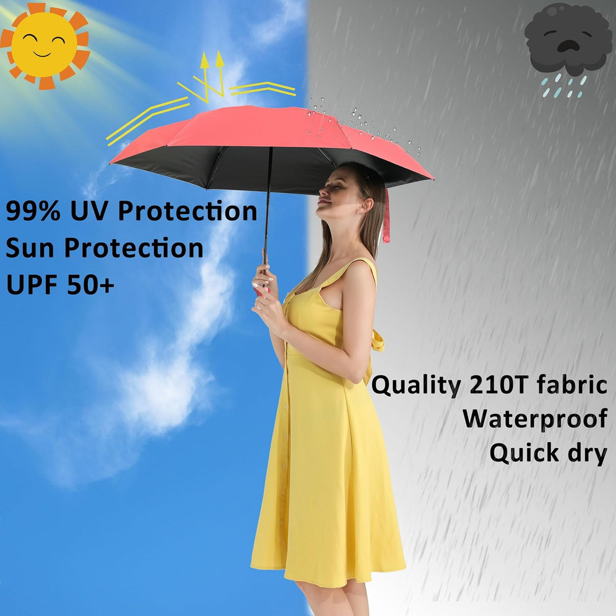 BAODINI Travel Essentials Mini Umbrella for Purse With Case Small Compact UV Sun Protection