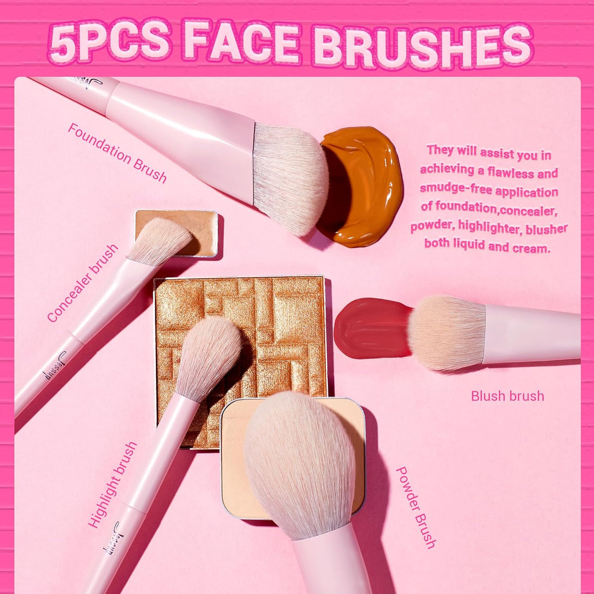 Jessup Pink Makeup Brushes Set 14Pcs Make up Brushes Premium Vegan Foundation Concealer Blush