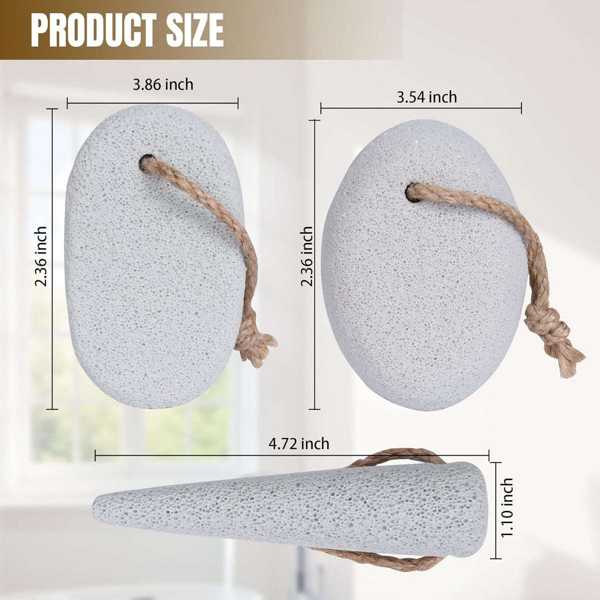 Pumice Stone for Feet Dead Skin Removal - 3-Pack Natural Volcanic Pumice Stone Set (Round, Oval