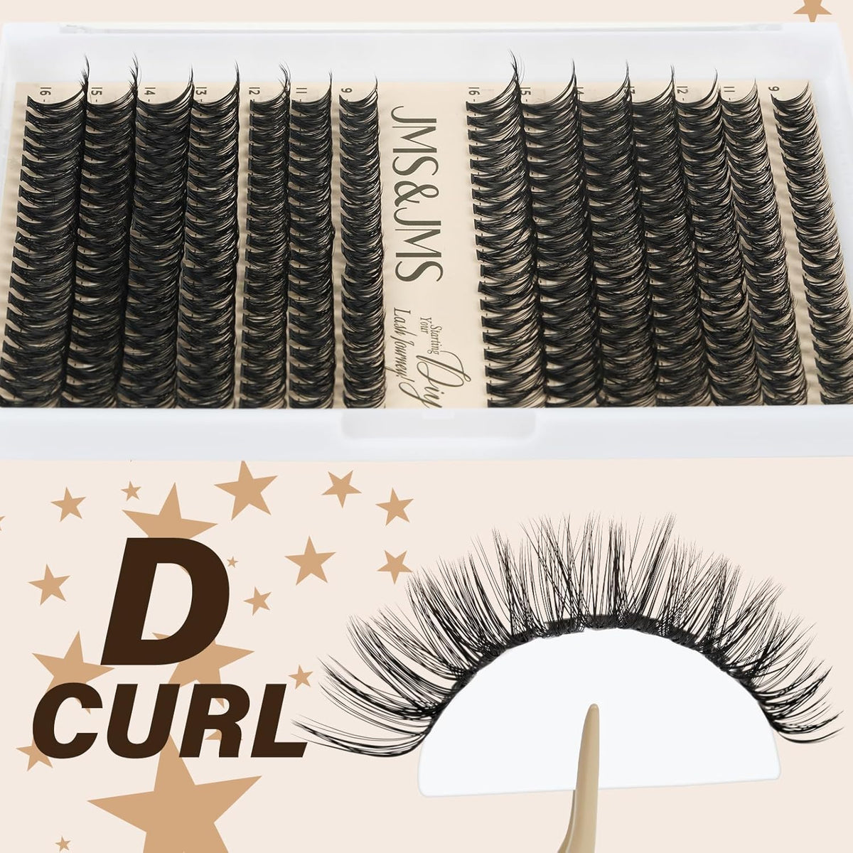 JMS&JMS DIY Lash Extension 280PCS Lash Clusters D Curl Individual Lashes 40D+50D 9-16MIX Cluster