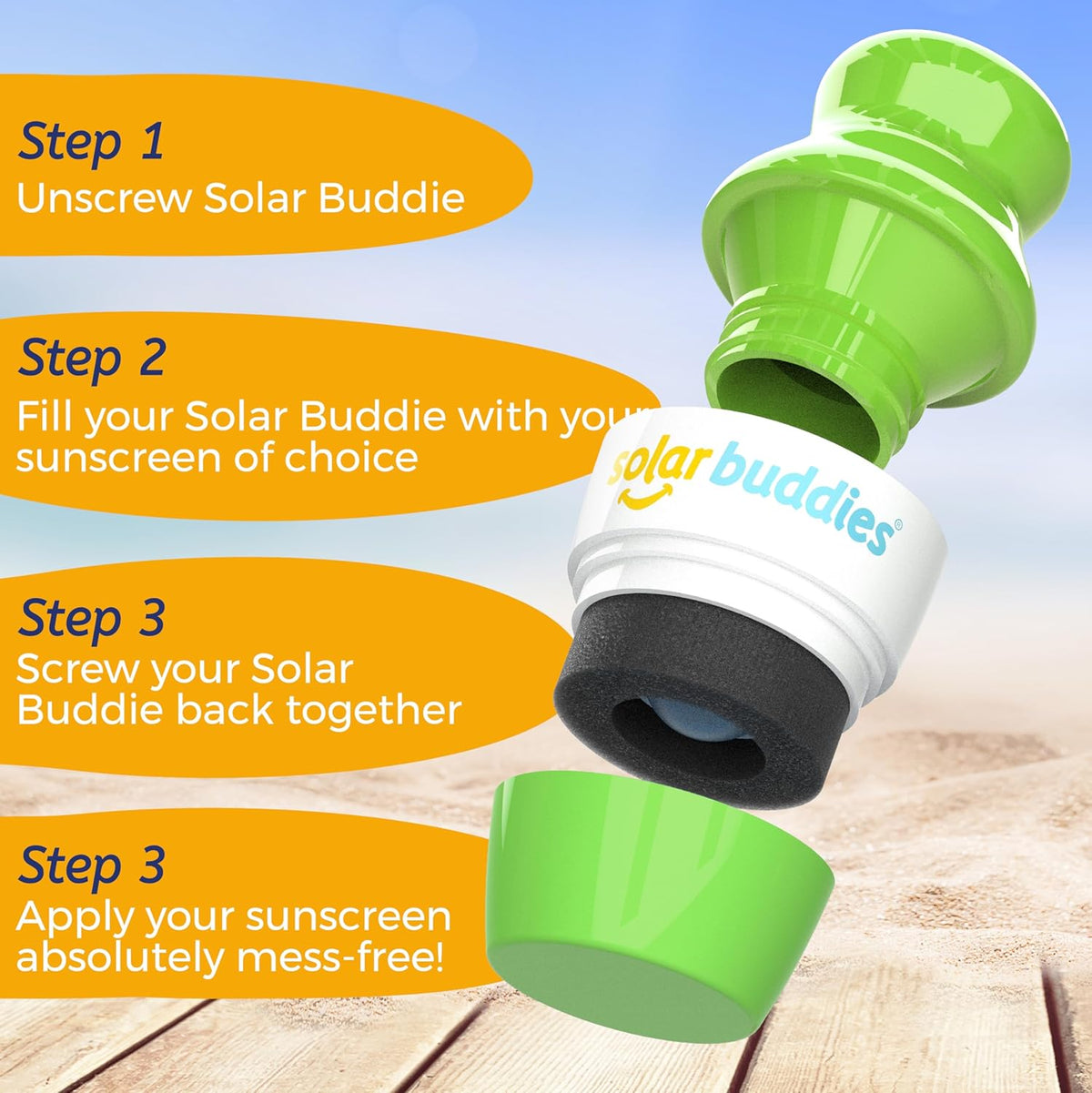 Solar Buddies Bag Bundle & Carabina Clip - Full Green - Refillable Roll on Sponge Sunscreen