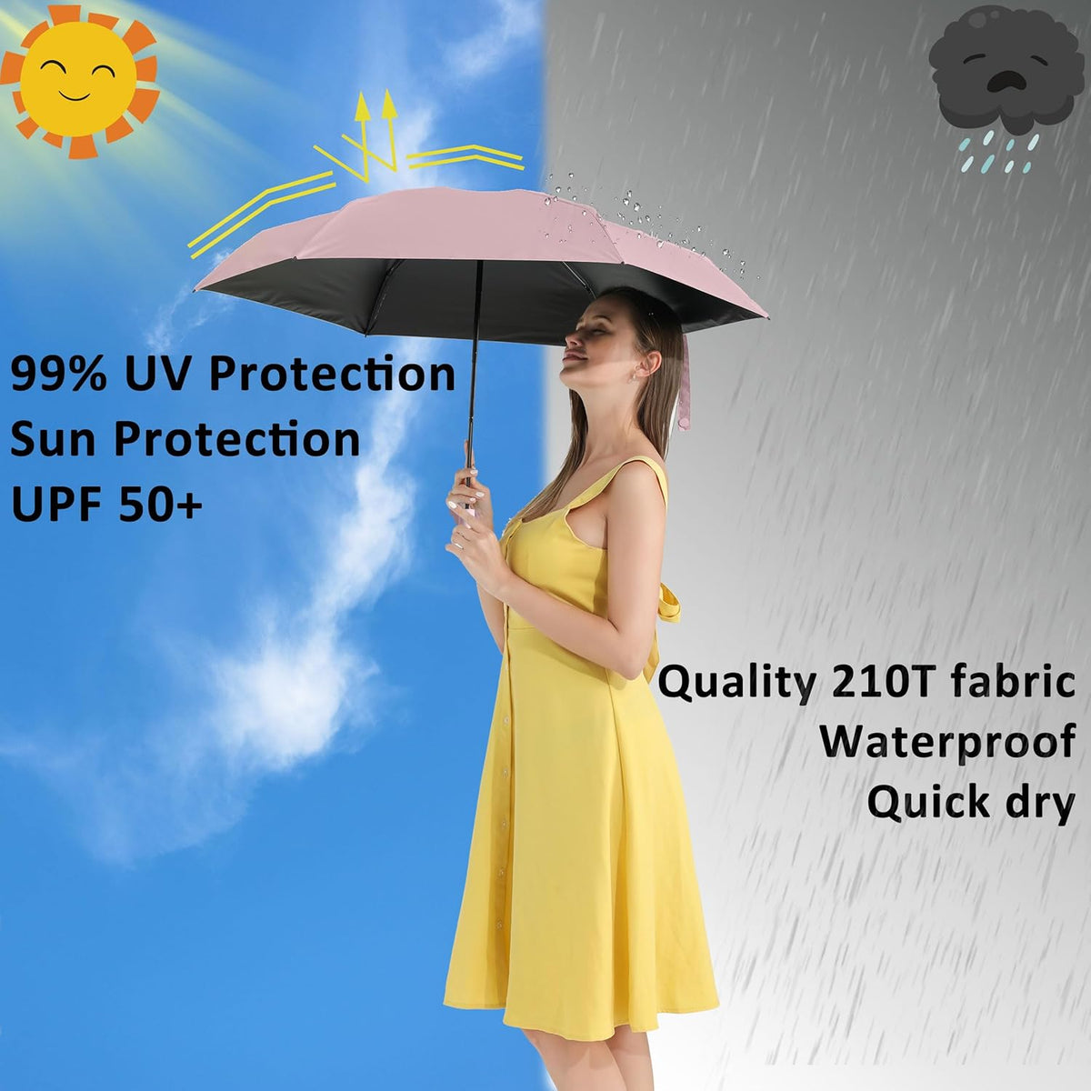 BAODINI Travel Essentials Mini Umbrella for Purse With Case Small Compact UV Sun Protection