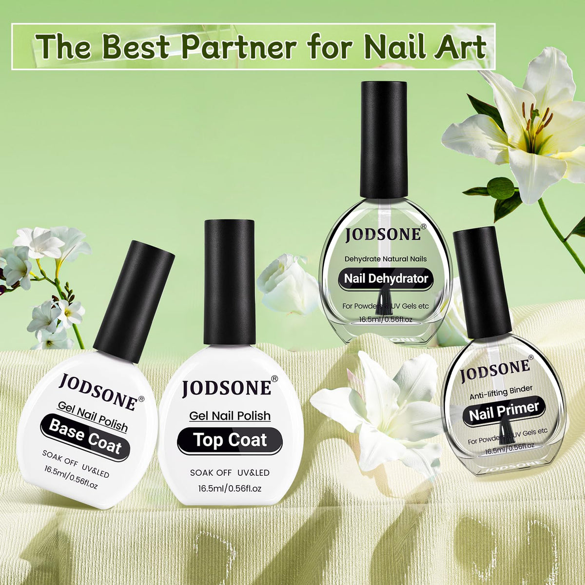JODSONE 4Pcs Base Coat Top Coat Nail Primer Nail Dehydrator for Long Lasting Manicures Prep Protect