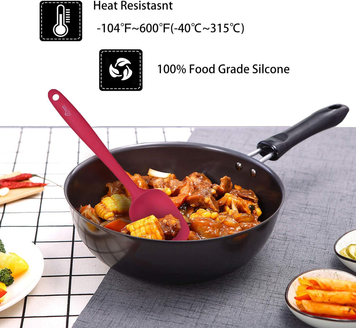 HOTEC Heat Resistant 600℉ BPA-Free Silicone Rubber Spatula Set, Kithchen Cooking Spatulas, Baking