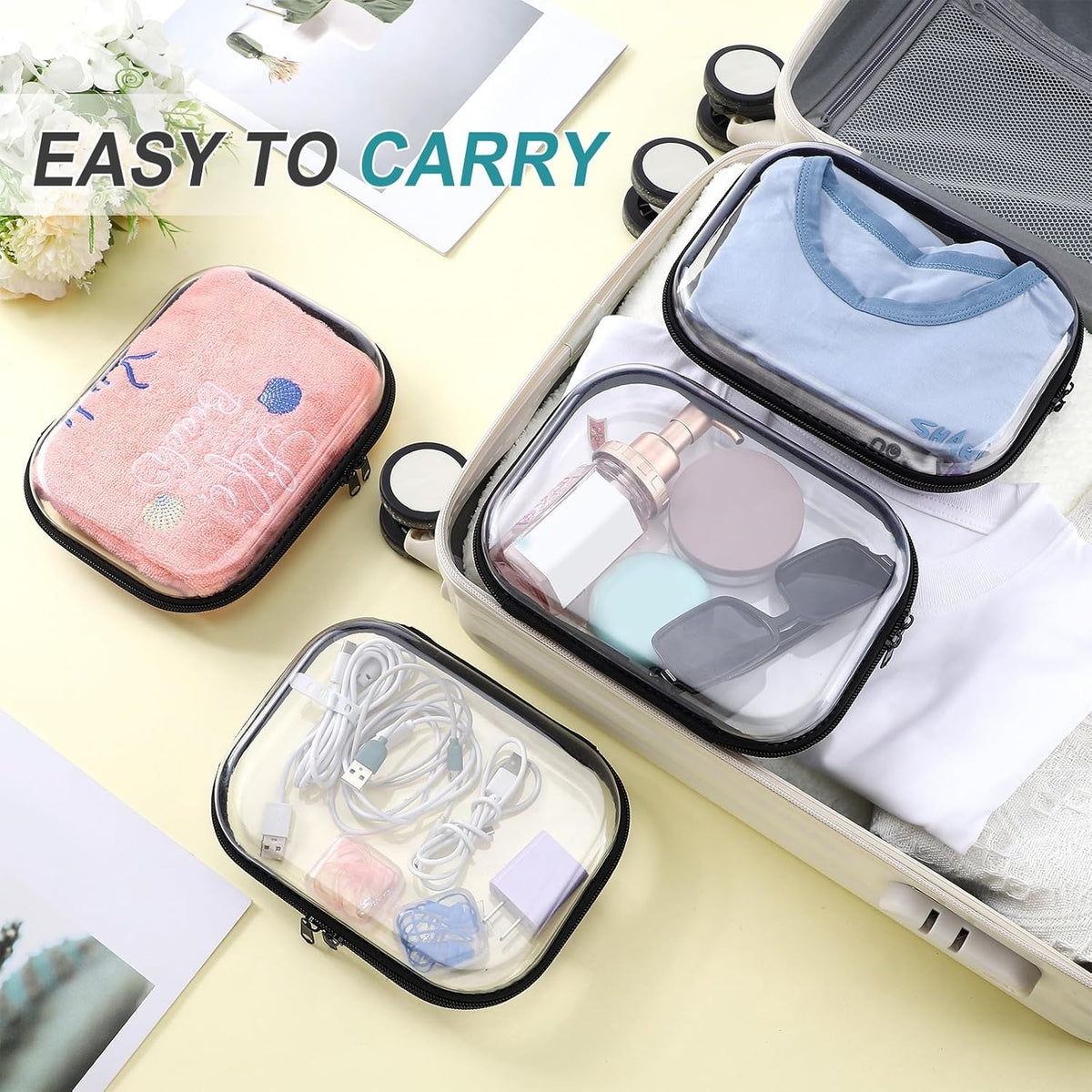Sanwuta 6 Pcs Clear Hard Zipper Case Pencil Pouches Hard Plastic Zipper Pouches Makeup Bag